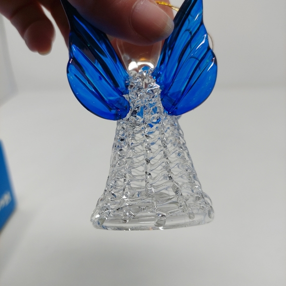 Rocking Horse Collectibles Hand Spun Glass Angel Ornament Blue Gold Christmas - Picture 7 of 12